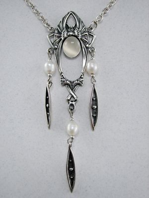 Sterling Silver Extravagant Art Deco Necklace With White Moonstone